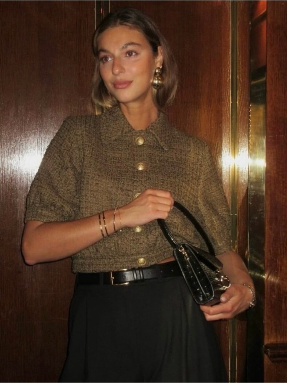 L’agence Cove Cropped Tweed Short Sleeve Jacket